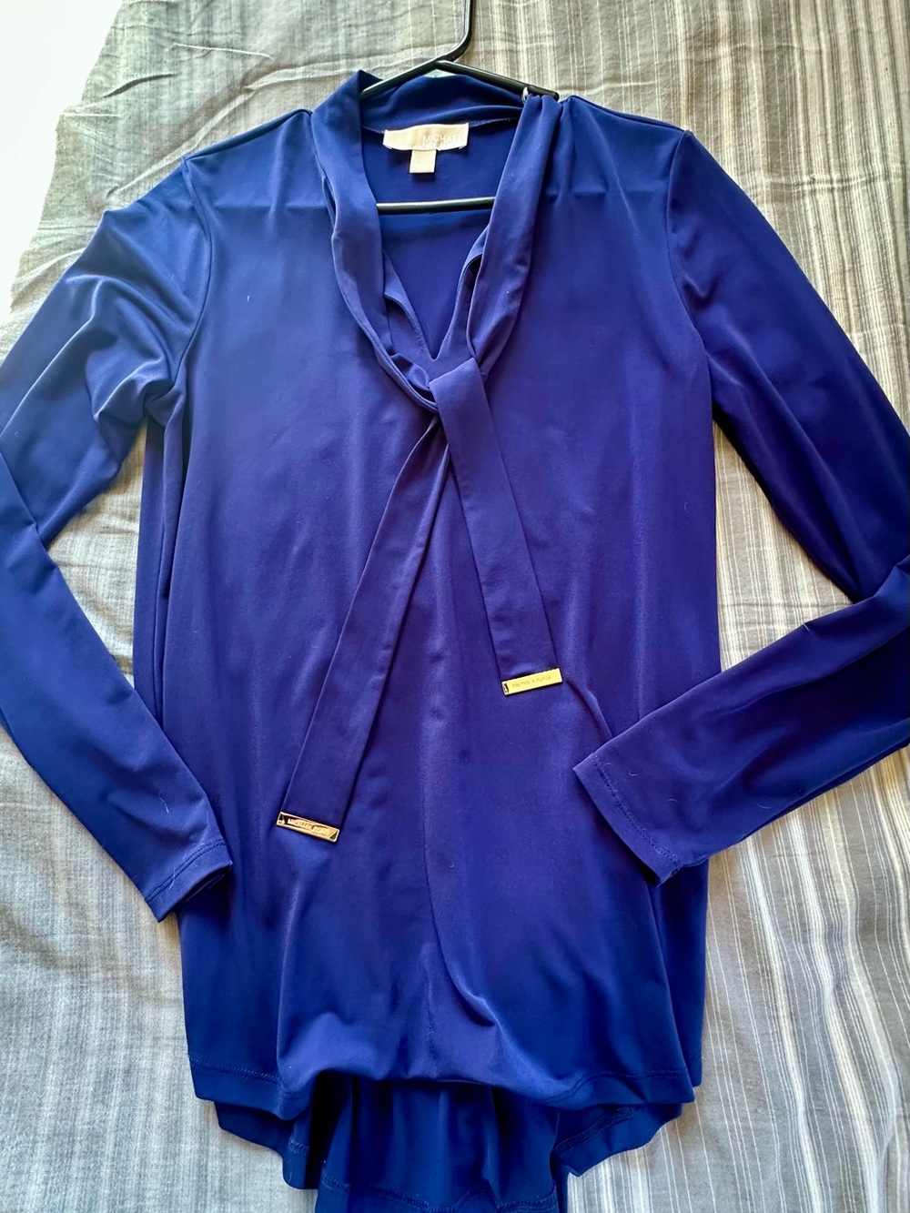 Michael Kors Royal Blue Tie-Neck Long Sleeve Blouse